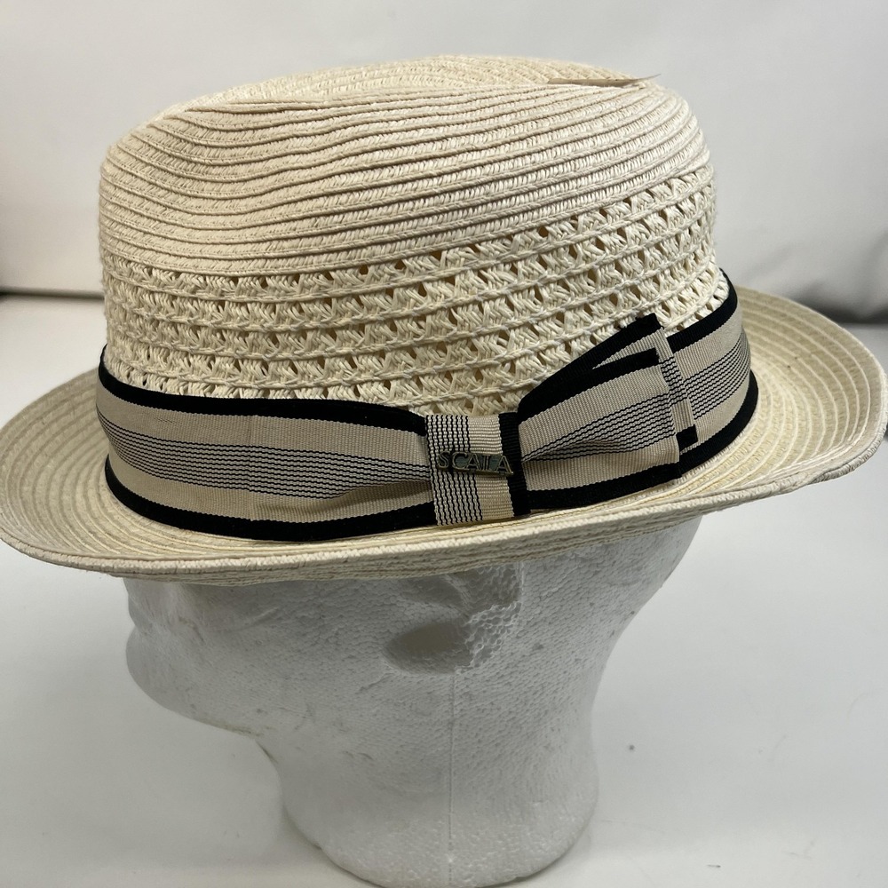 Scala Classico Hat Fedora Fitted Mens XLarge White Toyo Straw Summer Dressy - Picture 2 of 12